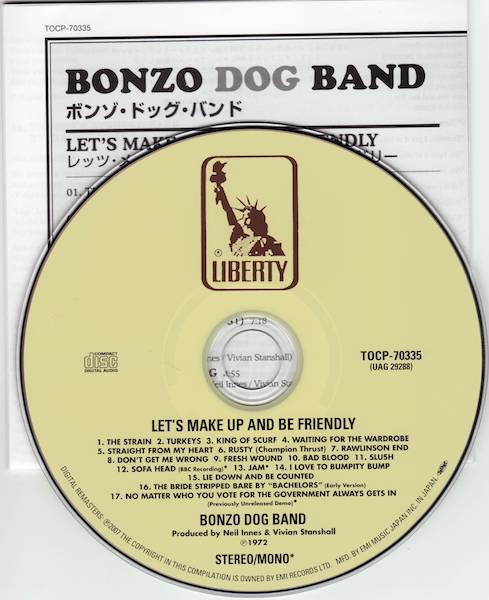 CD & Japanese insert, Bonzo Dog Band - Let's Make Up And Be Friendly + 5